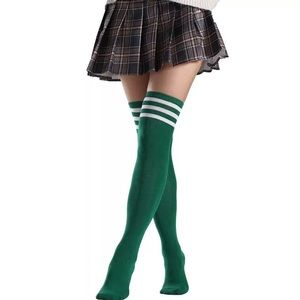 New Green & White Striped Over the Knee High Socks